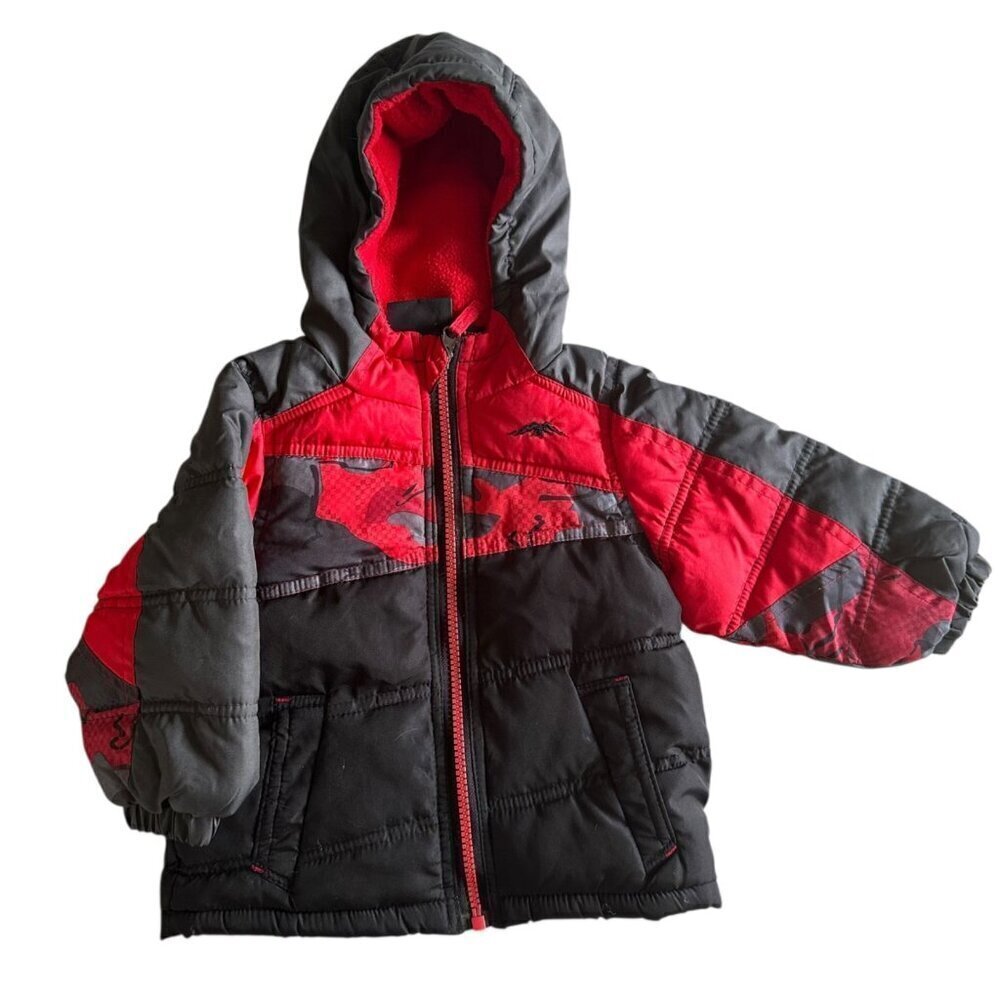 pacific trail jacket boys size 12M fleece lined hooded red black